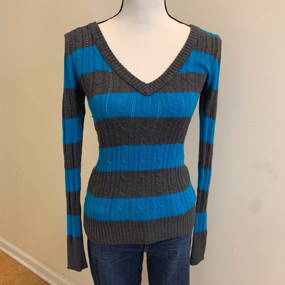 Grey and blue striped Arizona Jeans V-neck sweater